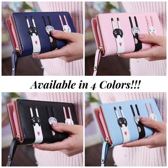 Navy Blue Vegan Leather Cat Clutch Wallet - Picture 11 of 13